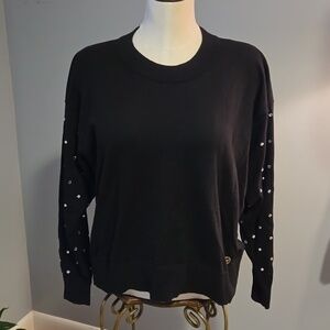 Michael Kors Stretchy Black Rhinestone Long Sleeve Designer Sweater - Size S